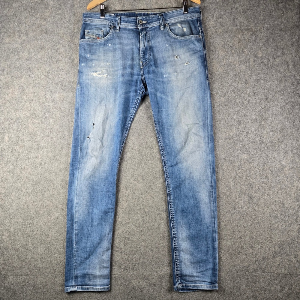 Diesel Thommer Slim Skinny Jeans Mens 34x32 Blue Distressed Denim Stretch